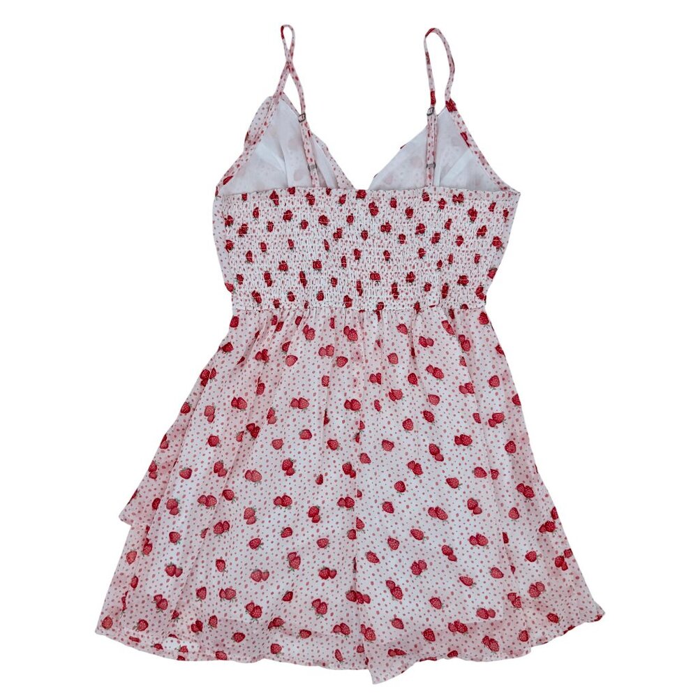 Jopna Cottagecore Strawberry Print Darling Whimsical Soft Girl Croquette Romper - Picture 15 of 16